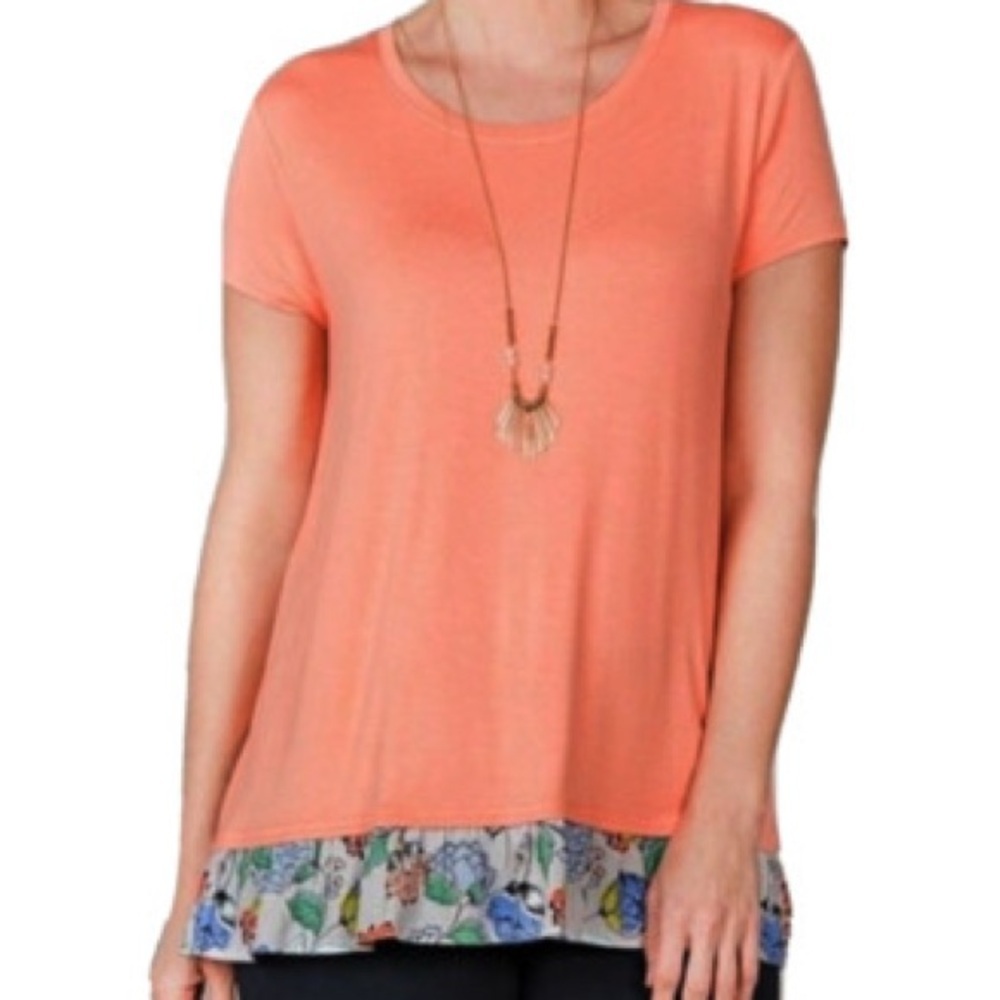 Matilda Jane Women's Coral Top with Floral Hem